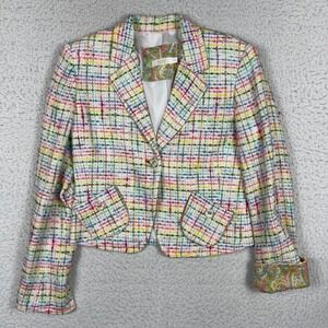 Areli Collection Blazer Womens 2 Multi Color Cropped Tweed Jacket Plaid USA